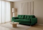 Pastella Green Sofa Bed with Storage – 213cm Velour Fabric Sleeper Sofa - Image 2