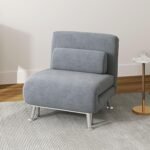 Grey Velvet Chair Bed – 3-in-1 Convertible Sleeper with Adjustable Backrest - Image 2