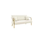 Beige Velvet 2-Seater Loveseat – Modern Sofa with Gold-Tone Frame