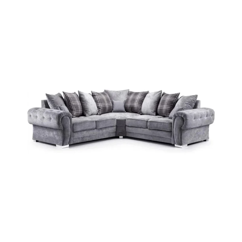 Dark Grey Suede Fabric Corner Sofa – Modern 4-Seater with Scatter Cushions