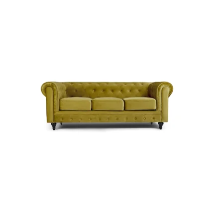 Gold Velvet Chesterfield Sofa – 3-Seater Plush Fabric Couch