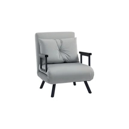 Light Grey Velvet Single Chair Bed – Click-Clack Convertible Sofa Couch