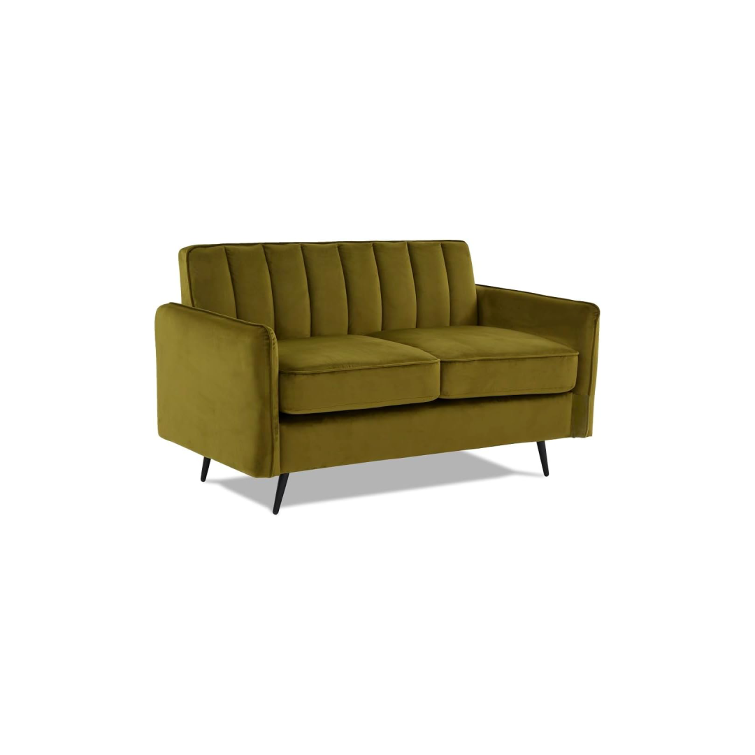 Velvet 2 Seater Sofa in Olive Green - Compact Ella Range Velvet 2 Seater Sofa in Olive Green - Compact Ella Range - Image 1