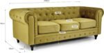 Gold Velvet Chesterfield Sofa – 3-Seater Plush Fabric Couch - Image 3