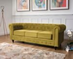 Gold Velvet Chesterfield Sofa – 3-Seater Plush Fabric Couch - Image 2